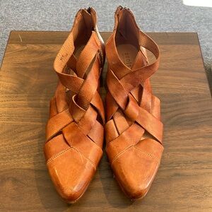 Bed Stu Brittany Brown Leather Pointed Toe Woven Ankle Sandal Booties Sz 11